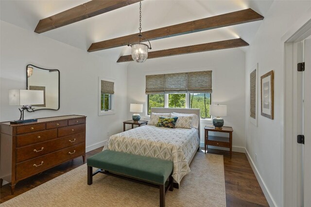 199 Springhead Trl, Cullowhee, NC 28723 - bedroom with dark wood-style floors, baseboards, and beam ceiling