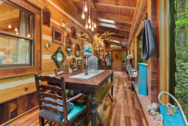 671 Walkingstick Rd, Highlands, NC 28741 - dining area with wood walls, wood ceiling, and wood finished floors