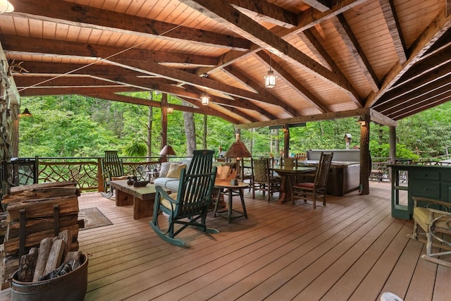671 Walkingstick Rd, Highlands, NC 28741 - wooden terrace with outdoor dining area