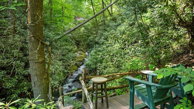 671 Walkingstick Rd, Highlands, NC 28741 - balcony featuring a wooded view