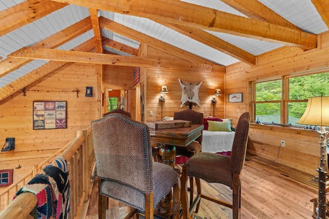 671 Walkingstick Rd, Highlands, NC 28741 - dining space featuring wooden walls and wood-type flooring