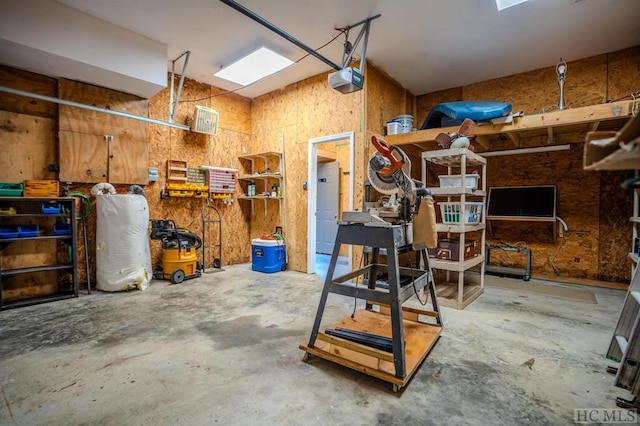 garage with a garage door opener