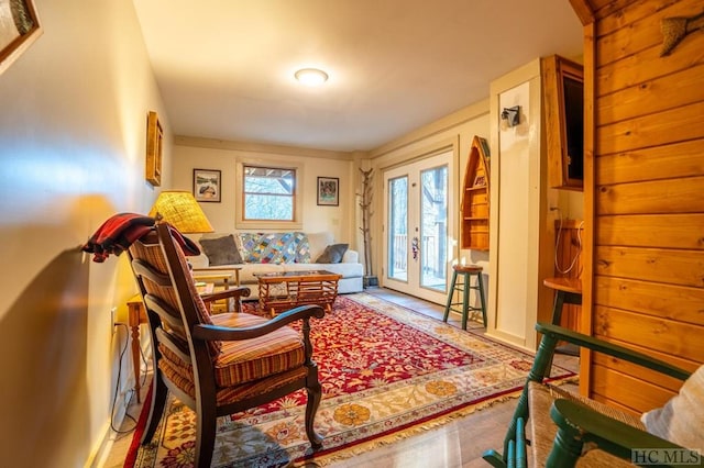 living area featuring french doors