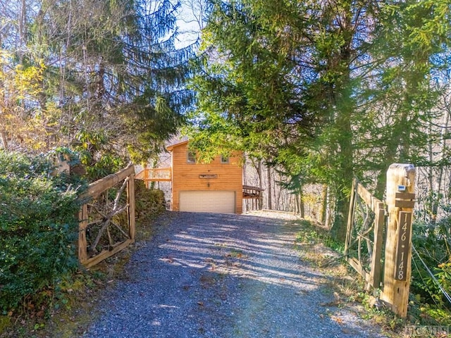 exterior space with a garage