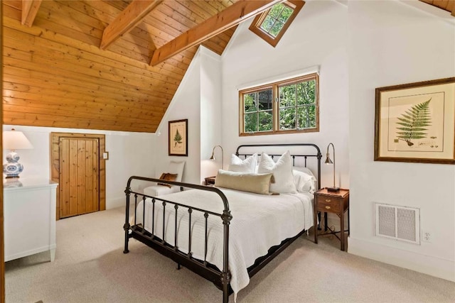 60 Glassy Vw, Cashiers, NC 28717 - bedroom featuring wood ceiling with exposed beams, carpet, multiple windows, and high vaulted ceiling