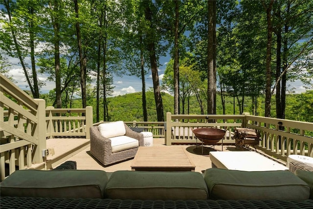 60 Glassy Vw, Cashiers, NC 28717 - wooden deck featuring an outdoor living space with a fire pit