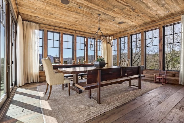 196 Stove Pipe Ct, Cashiers, NC 28717 - sunroom / solarium with wood ceiling, a chandelier, hardwood / wood-style flooring, and plenty of natural light