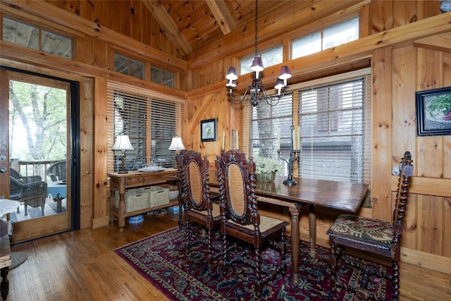 8 Par Path, Cashiers, NC 28717 - dining area featuring wooden walls, a chandelier, and wood finished floors