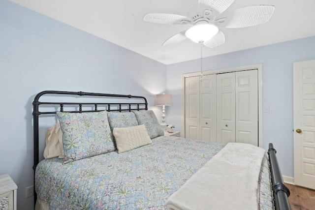 28 Toxaway Pt Unit 7, Lake Toxaway, NC 28747 - bedroom featuring wood finished floors, a closet, and a ceiling fan