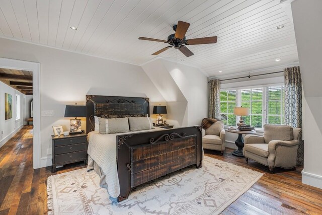 547 Burl Ln, Cashiers, NC 28717 - bedroom with wooden ceiling, hardwood / wood-style flooring, recessed lighting, a ceiling fan, and baseboards