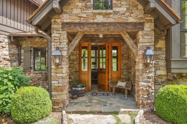 547 Burl Ln, Cashiers, NC 28717 - entrance to property with stone siding and board and batten siding
