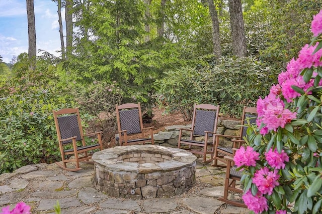 547 Burl Ln, Cashiers, NC 28717 - view of patio featuring an outdoor fire pit