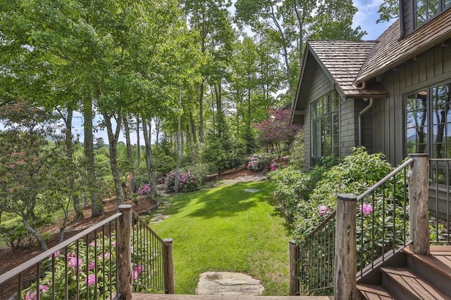 547 Burl Ln, Cashiers, NC 28717 - view of green lawn featuring stairway
