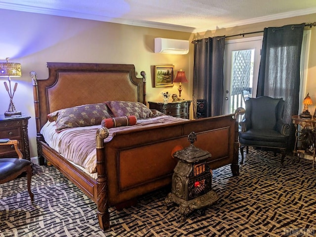369 Meadow Way Unit 1713, Sapphire, NC 28774 - bedroom featuring a wall unit AC, ornamental molding, and carpet