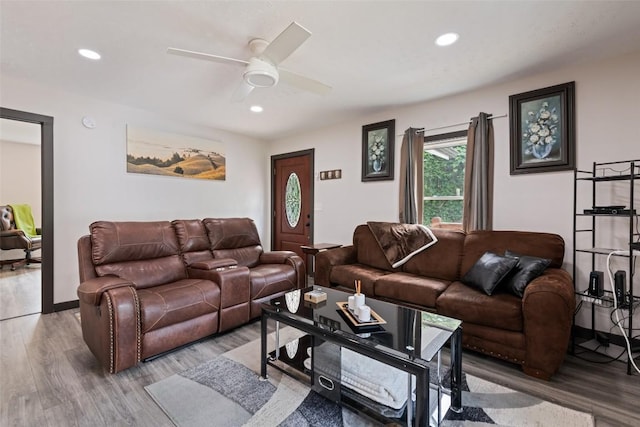 229 Yellow Bird Branch Rd, Sylva, NC 28779 - living room featuring light wood-type flooring, ceiling fan, and recessed lighting
