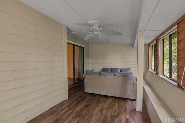 interior space featuring ceiling fan