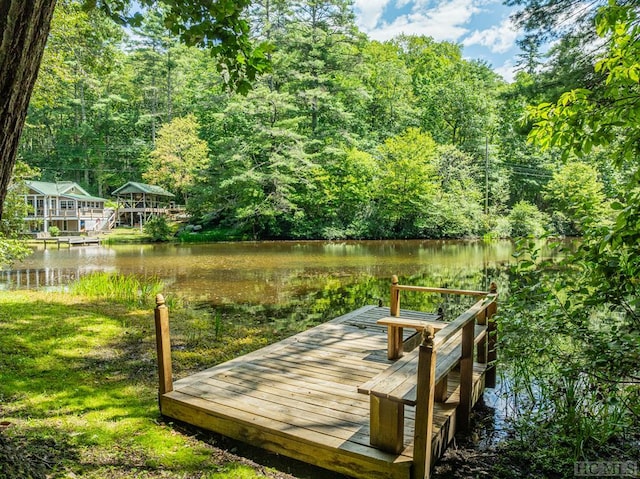 view of dock featuring a water view