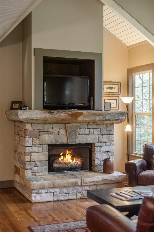 61 Indian Falls Way, Lake Toxaway, NC 28747 - detailed view of a stone fireplace and wood finished floors