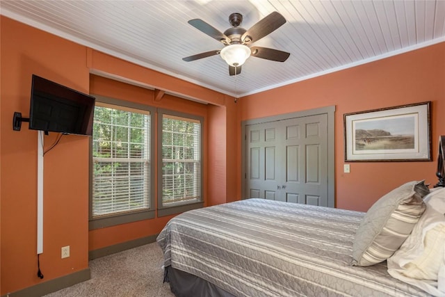 61 Indian Falls Way, Lake Toxaway, NC 28747 - bedroom featuring carpet, a ceiling fan, a closet, and crown molding