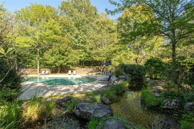 61 Indian Falls Way, Lake Toxaway, NC 28747 - swimming pool with a patio area and a wooded view