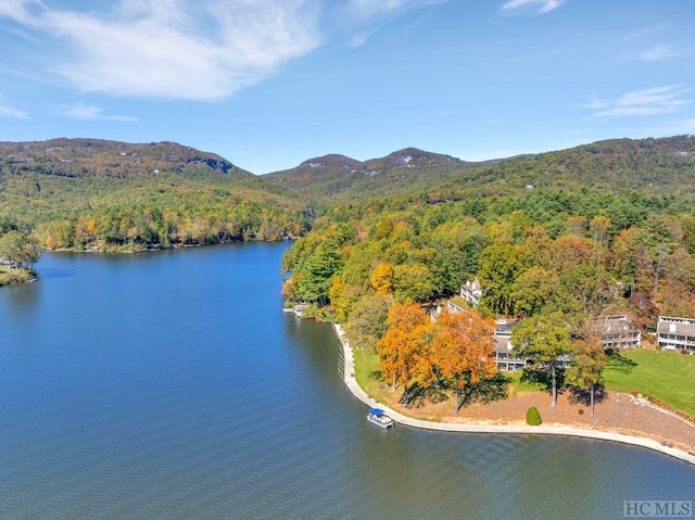 aerial view with a water and mountain view