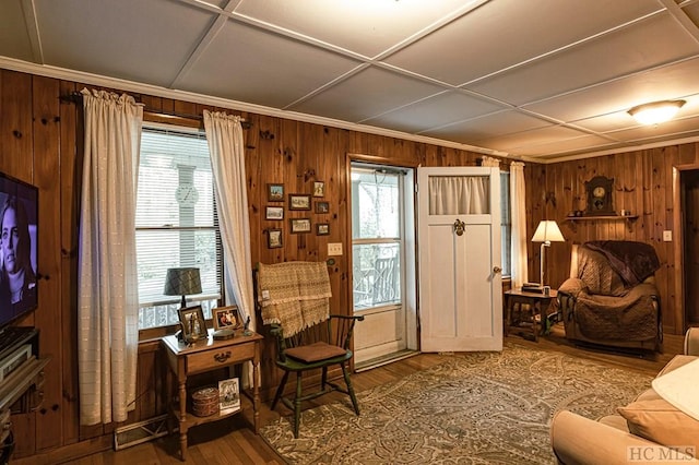 living area with hardwood / wood-style floors