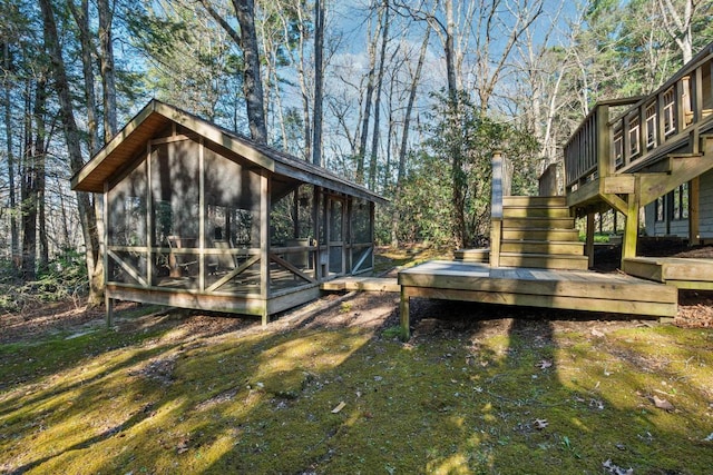 776 Stillmont Cir, Cashiers, NC 28717 - exterior space with a wooden deck, a sunroom, and stairs