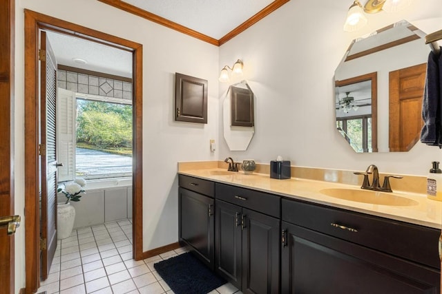 776 Stillmont Cir, Cashiers, NC 28717 - bathroom with tile patterned floors, crown molding, double vanity, and a sink