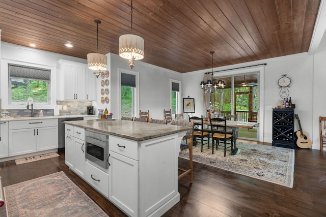 1582 New Settlers Way, Glenville, NC 28736 - kitchen featuring a sink, plenty of natural light, a center island, appliances with stainless steel finishes, and wooden ceiling
