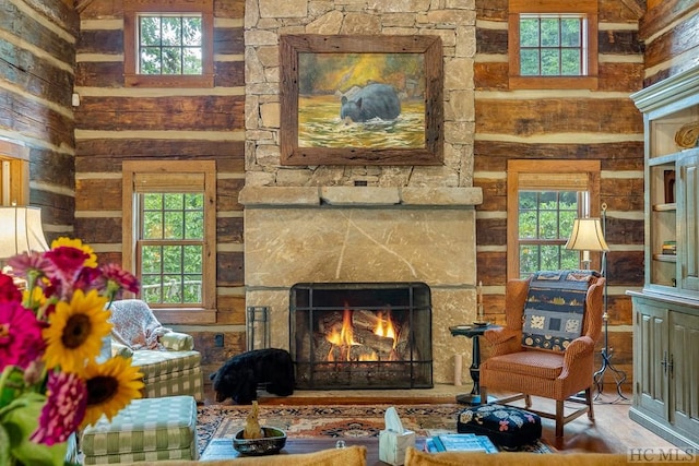 living room featuring a fireplace