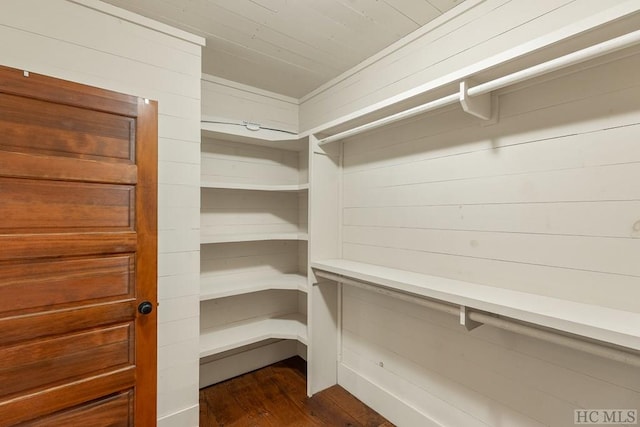 walk in closet featuring dark wood-type flooring