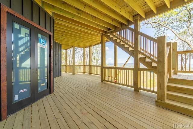 wooden terrace featuring french doors