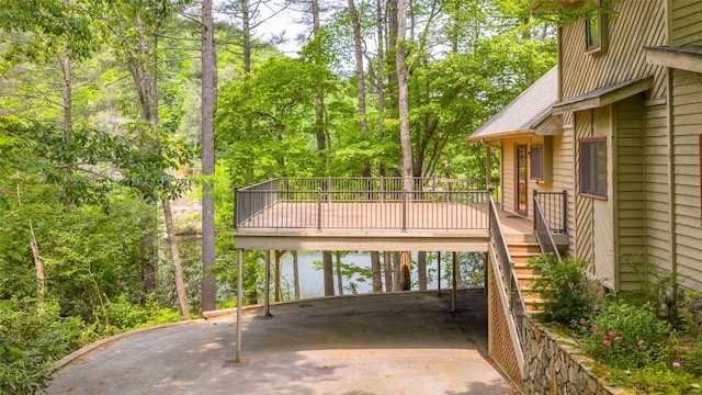 181 Hiwassee Rd, Lake Toxaway, NC 28747 - view of patio featuring a wooden deck, a carport, and stairs