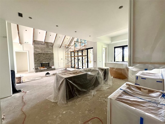 2385 Magnolia Dr, Highlands, NC 28741 - living area featuring a stone fireplace