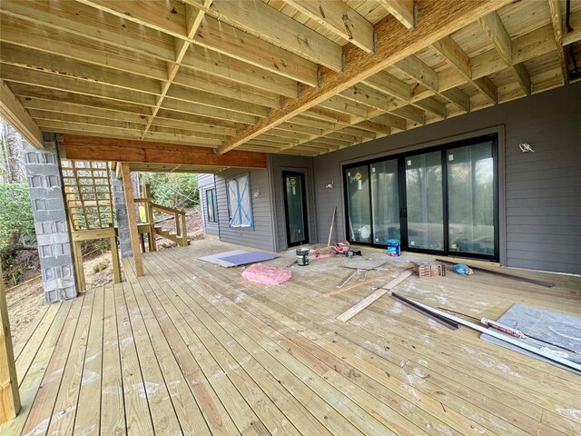 deck featuring stairway