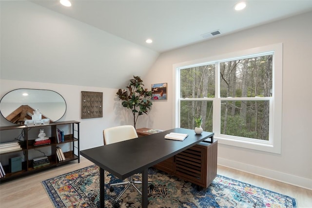 1018N Norton Rd, Cashiers, NC 28717 - office area featuring lofted ceiling, wood finished floors, and recessed lighting
