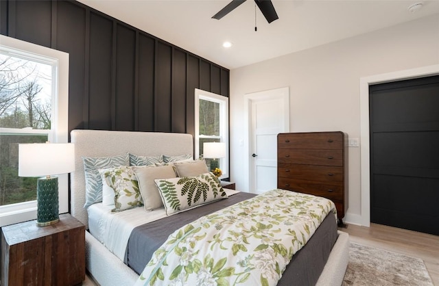 1018N Norton Rd, Cashiers, NC 28717 - bedroom featuring recessed lighting, light wood-type flooring, and a ceiling fan