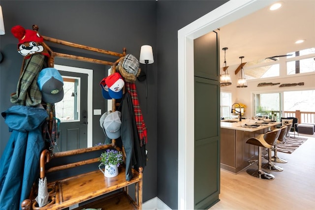 1018N Norton Rd, Cashiers, NC 28717 - mudroom featuring recessed lighting, a sink, and light wood-style flooring