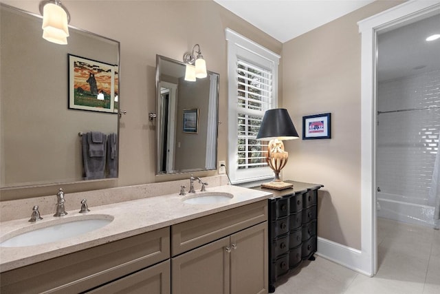 bathroom with vanity and tile patterned floors