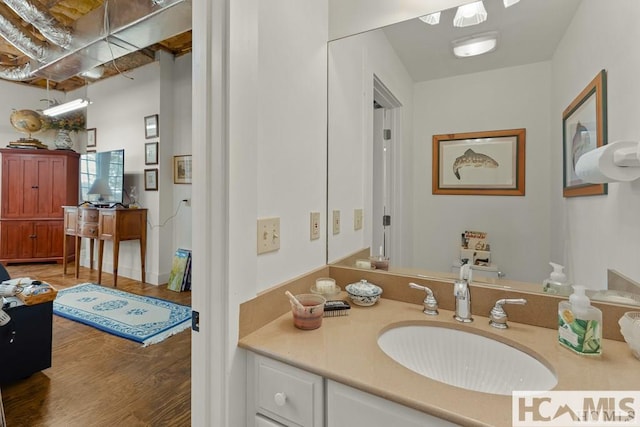 bathroom featuring wood finished floors and vanity