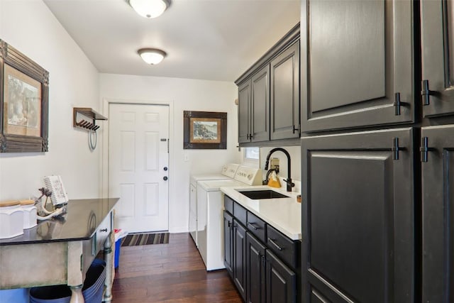 665 Trays Island Rd, Sapphire, NC 28774 - laundry room featuring cabinet space, independent washer and dryer, and dark wood-type flooring