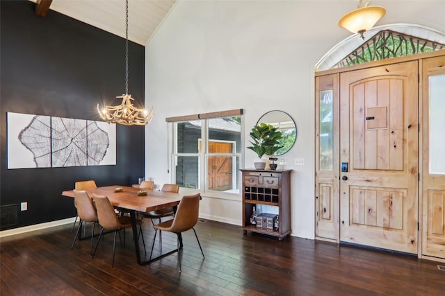 665 Trays Island Rd, Sapphire, NC 28774 - dining area featuring a chandelier, wood-type flooring, plenty of natural light, and high vaulted ceiling