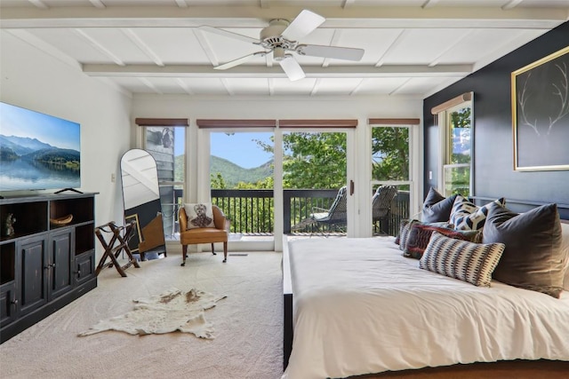 665 Trays Island Rd, Sapphire, NC 28774 - bedroom featuring access to outside, beam ceiling, and a mountain view