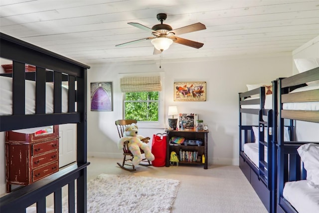 665 Trays Island Rd, Sapphire, NC 28774 - carpeted bedroom with wooden ceiling, baseboards, and ceiling fan