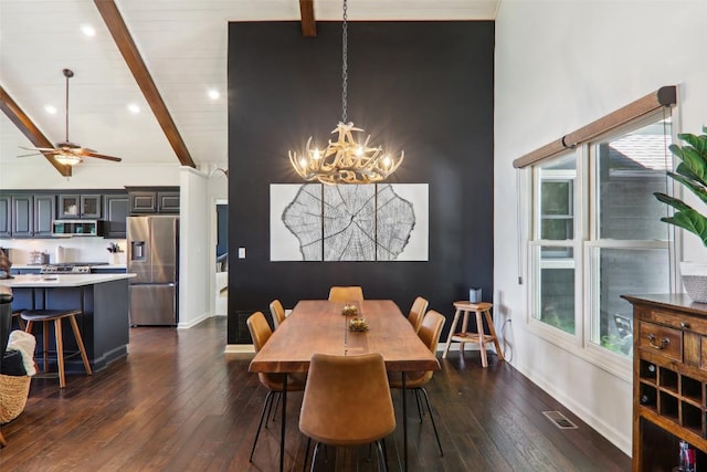 665 Trays Island Rd, Sapphire, NC 28774 - dining space featuring dark wood-style flooring, a chandelier, plenty of natural light, and baseboards