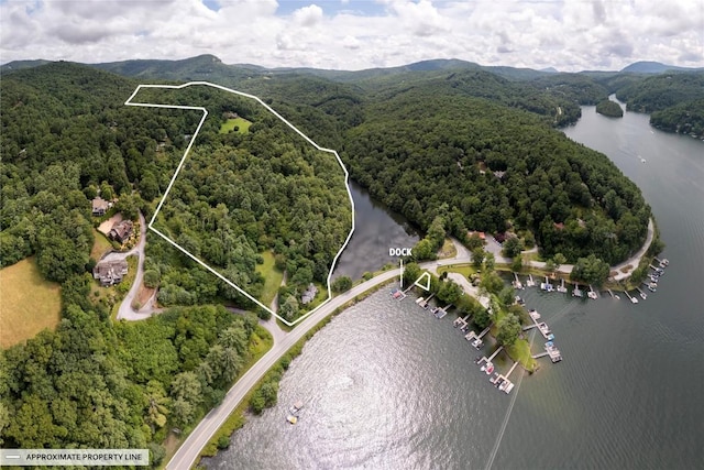 267 Hero Ln, Glenville, NC 28736 - aerial view of property and surrounding area with a water and mountain view and property parcel outlined