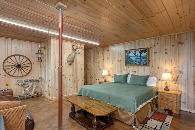 267 Hero Ln, Glenville, NC 28736 - bedroom featuring finished concrete flooring, wooden ceiling, and wood walls