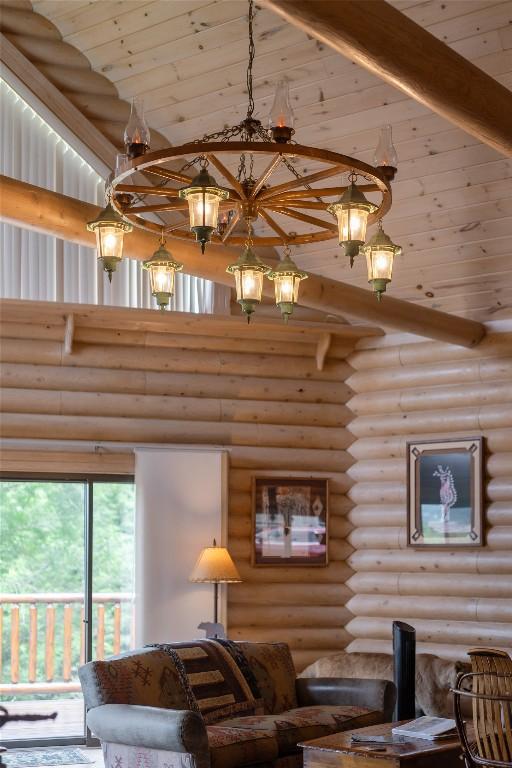 267 Hero Ln, Glenville, NC 28736 - living room featuring a high ceiling and rustic walls
