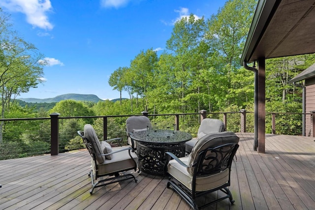 108 W View Way, Highlands, NC 28741 - wooden deck with a mountain view and outdoor dining space