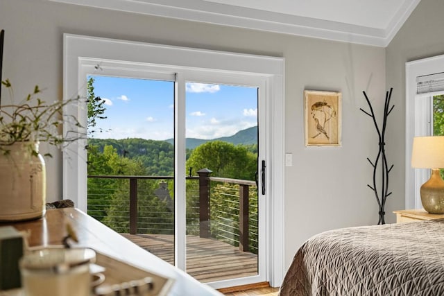 108 W View Way, Highlands, NC 28741 - bedroom with access to exterior and a mountain view